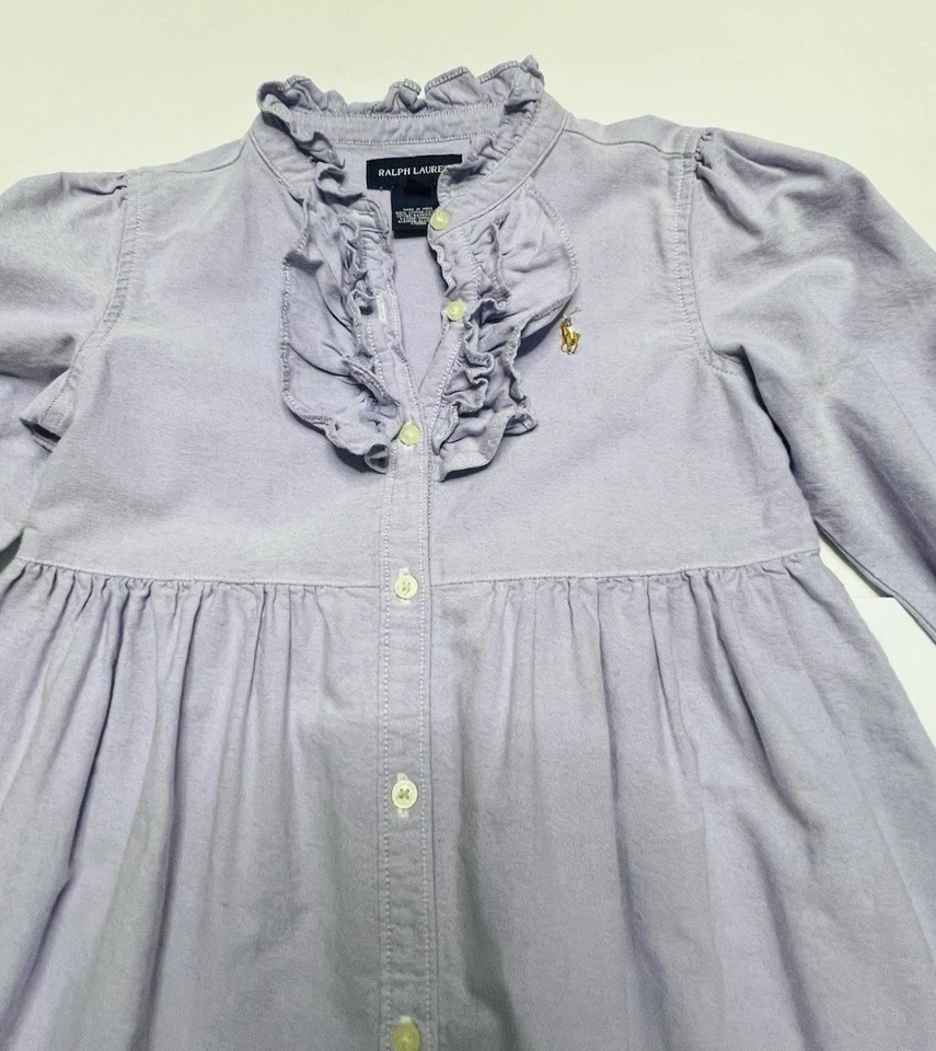Vestido Camisa Ralph Lauren RARO Niñas Volantes Acampanado Manga Larga 6X Lavanda Púrpura Foto 2 de 4