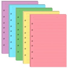 Mini Binder 5 Colorful Line Paper for 3 or 7 Ring Binders - 100 Sheets/200 Pa...
