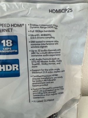 Vanco HDMICP25 High Dynamic Range video 4K Ultra HD 25' Cable New!!!