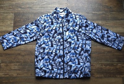 Christopher & Banks Lightweight Blue Abstract Geometric Pattern Zip Up Jacket...