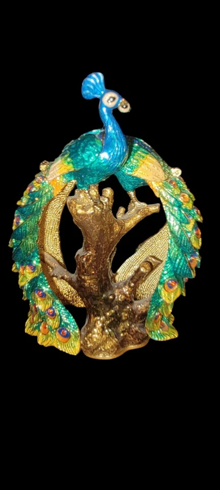 Caja de baratija grande doble con joyas de pavo real RUCINNI rara 4,5" Foto 3 de 4