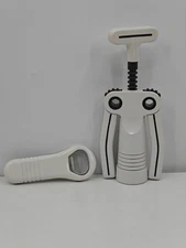 Biesse Bottle Opener & Corkscrew Set White Vintage Barware Italy Kitchen Tools