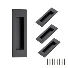 Ravinte 4 Pack Black Sliding Closet Door Handles Black Flush Pulls 4.72in Len...