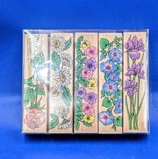 Garden Border Set Stamps Wood Mounted Spring Summer Flowers Gardening NIP