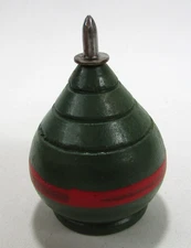Vintage Toy Wooden Spinning Top w/ Metal Tip Green Red Paint 2.5" Tall