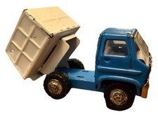 Vintage Louis Marx Toys Pressed Steel Garbage Dump Truck Blue White 1969 RARE