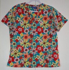 Carols Scrubs Floral Top Womens Medium Workwear Shirt Colorful Medical Dental