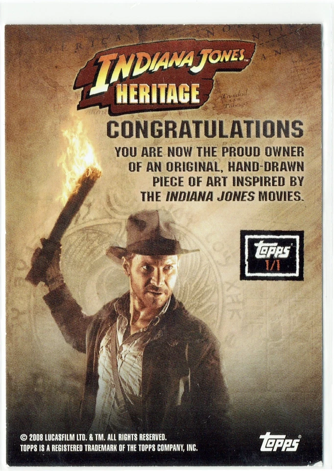 Indiana Jones Heritage Topps 2008 Sketch Card 1/1 Artist Michael Duron Locoduck - Image 2 of 4