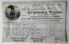 Vintage 1881 Billhead New York Joseph J Walton Lanterns Army Navy RR & Steamship