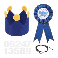Birthday King Crown Ribbon Brooch Pin Set for Theme Party Decoration, Blue