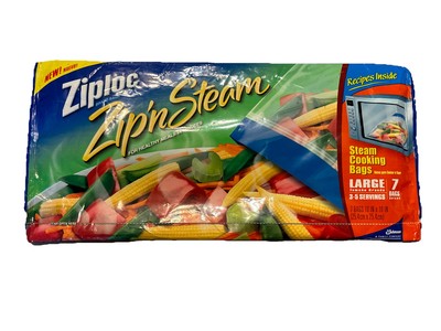 New Sealed Ziploc Zip N Steam Microwave Steam Cooking Bags Large 7 Bags 10''x10''