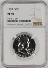 1957 Ben Franklin Half Dollar 50 C NGC PF 69 90% Silver Brown Label