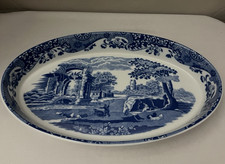 Vintage Spode England Italian Blue oval Oven To Table Dish, 12 3/8