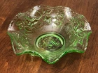 Vintage Depression Glass Style Bowl Faux Uranium Green W Rose Floral Pattern “S”