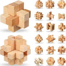 20 Pcs Wooden Brain Teaser Puzzles Small 3D Wooden Puzzles Wood Block Puzzle Log
