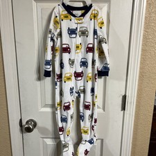 New Carter's Cars Fleece Pajama PJs Footie Sleeper Toddler Boy White