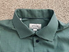 Nice Mens ETON Contemporary L/S Button Front Shirt L Blue Green Check 42 16.5