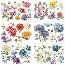 Flower Rub on Transfers for Crafts and Furniture - 6 Sheets Retro Floral Word R