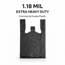 1/8 Size 1.18 Mil Black Extra Heavy-Duty Plastic T-Shirt Shopping Bags 10 x5 x18