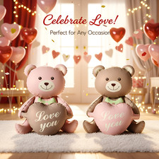 Globo de Lámina 3D Mate Corazón Oso Cumpleaños San Valentín Baby Shower Fiesta Decoración