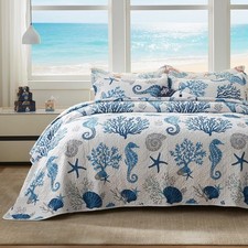 Coastal Quilt Set California King Size - Lightweight Microfiber Reversible