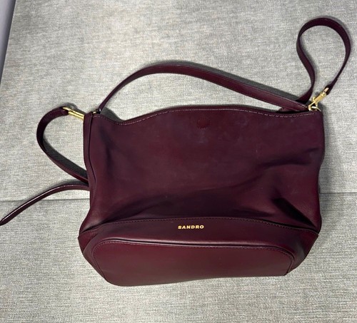 Sandro Burgundy Shoulder Bag Medium Gold Hardware Detachable Strap Inner Pockets