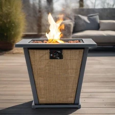 28" Propane Fire Pit Table - Square Steel Outdoor Gas Firepit for Patio Deck