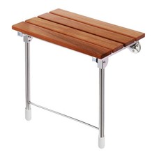 Banco de asiento de ducha plegable de madera de teca de 21,5" con patas de apoyo montado en la pared