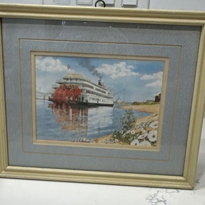 Sharon Harvey Delta Queen Steamboat Framed Realism Print 9x11 Nautical Art