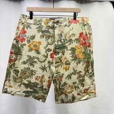 Old Bull Lee Linen Shorts Men's 36 Floral Hawaiian Print Linen Blend Casual