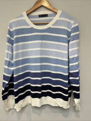Marks & Spencer Blue Striped Jumper Size 20 Acrylic Womens 