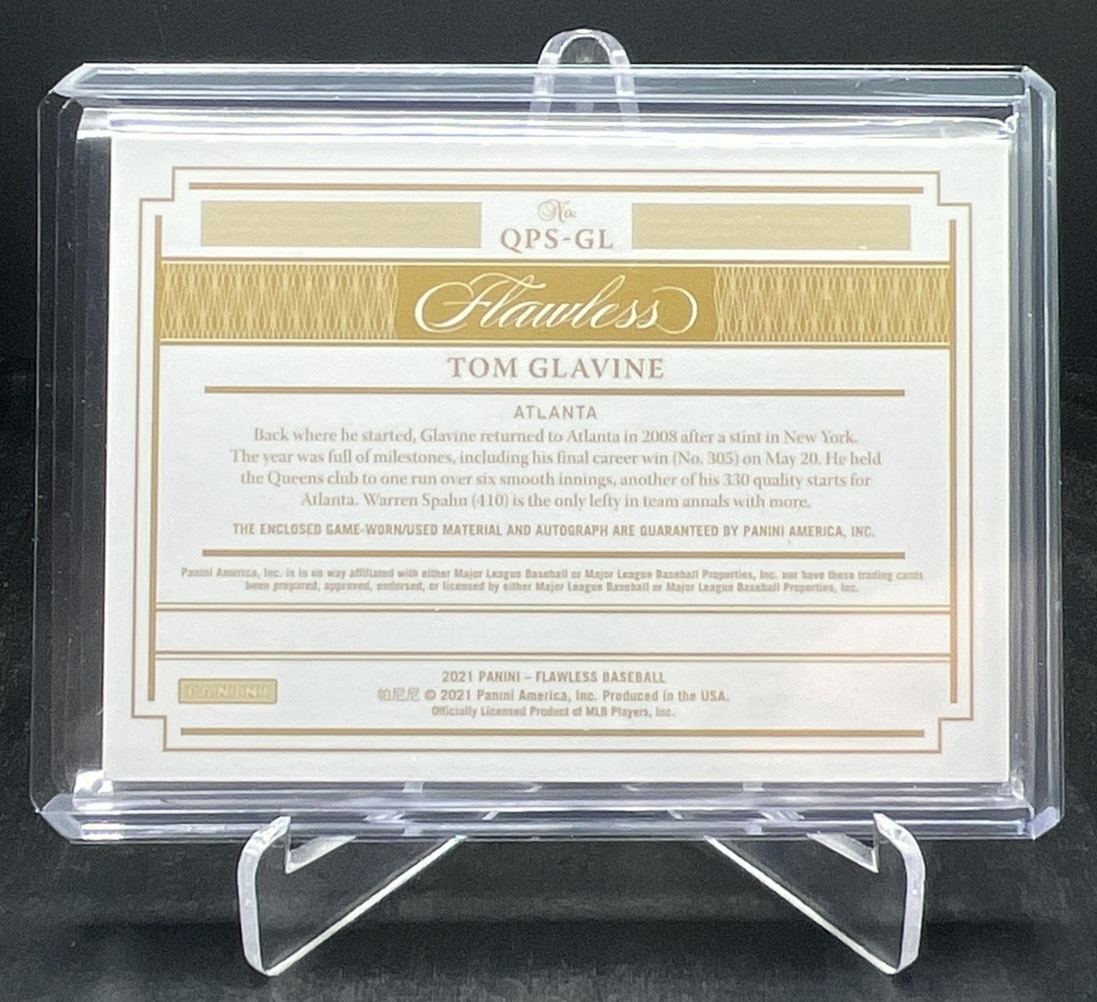 2021 Flawless Tom Glavine On Card Autograph Auto Quad Patch Ruby 01/15 #QPS-GL view 2