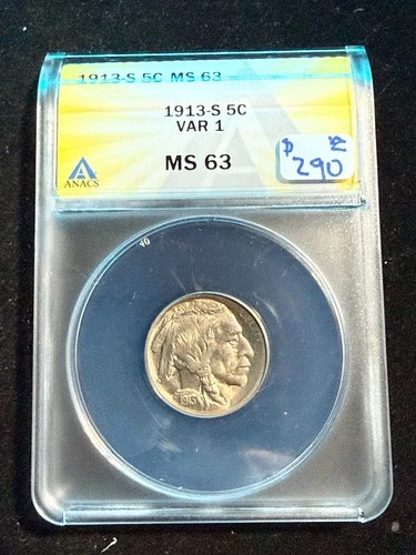 1913 S BUFFALO NICKEL VARIETY 1 ANACS MS 63