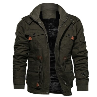 Fleece gefütterte Jacke warm Mantel mit Kapuze lässig taktischer Herren Winter