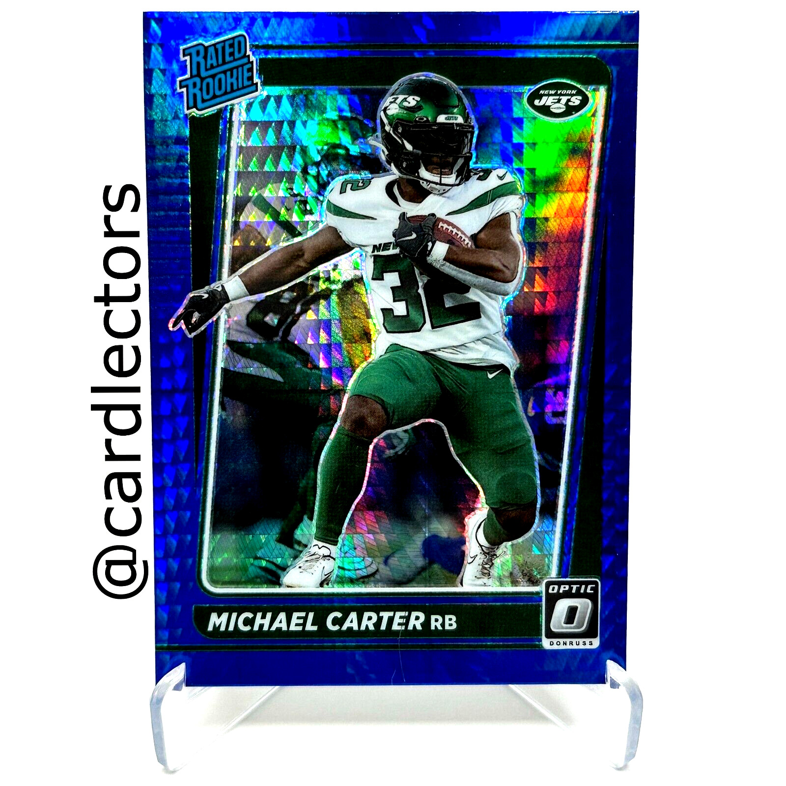 2021 Panini Donruss Optic MICHAEL CARTER #235 Rated Rookie Blue Hyper PRIZM JETS