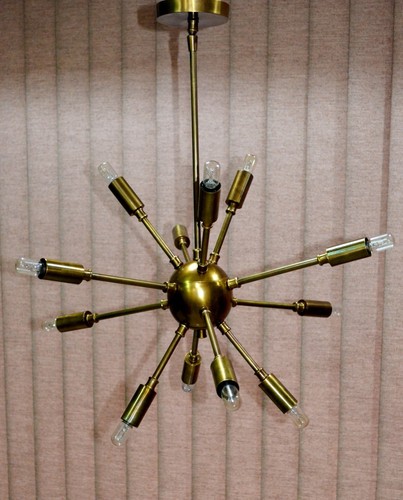 Vintage Antique Brass Mid Century 12 Arms Sputnik Pendant chandelier Fixture - Picture 3 of 7