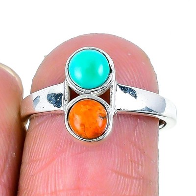 Orange Oyster Turquoise Gemstone Statement New Ring Size 6.5 Sterling Silver