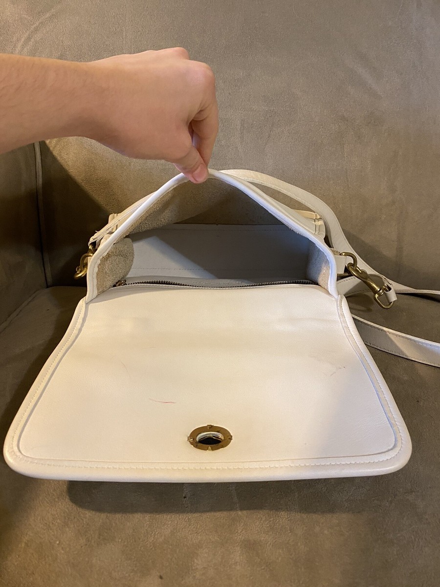 COACH Vintage Court Satchel Rare White Bone Gold Crossbody Leather 
