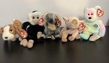 Lot of 5 Ty Beanie Babies Monkey, Pig, Dog, Bear Stuffed Animals Plush W/tags