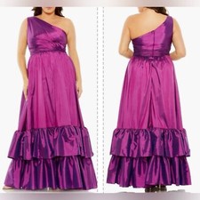NWOT Mac Duggal Metallic One-Shoulder Ultra Violet Ruffle Hem Gown sz 20 w