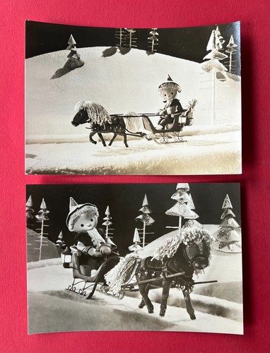 2 x DDR Foto AK Unser SANDMÄNNCHEN 1968 Sandmann im Pferdeschlitten ( 139311