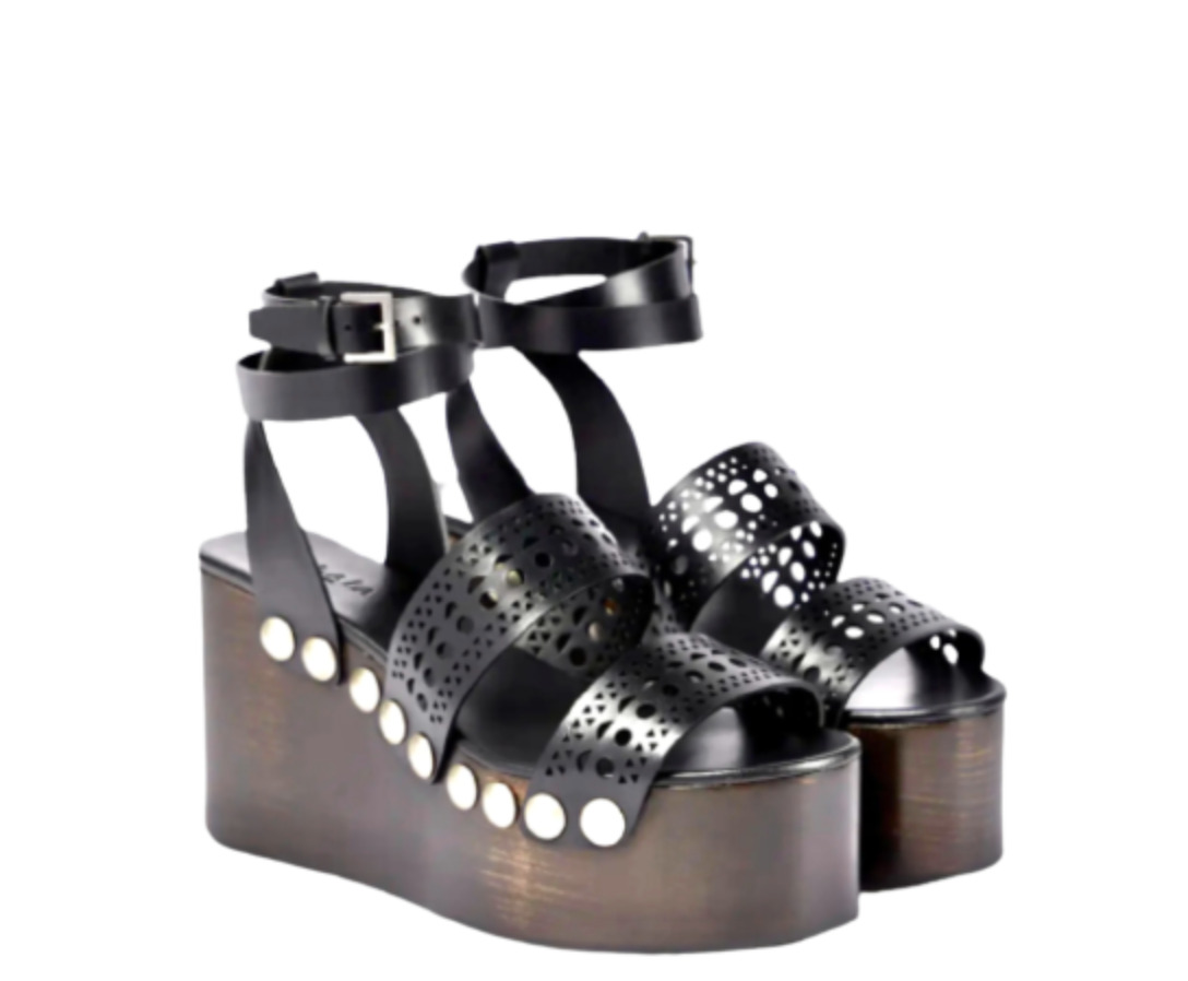 Alaia Wedge Laser Cut Out Sandals Womens 38 8 Bro… - image 2