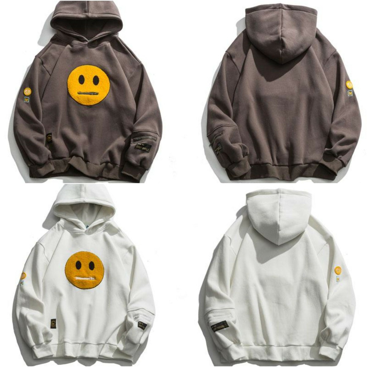 Zipper Pocket Smiley Face Patchwork Fleece Hoodies Sweatshirts | eBay