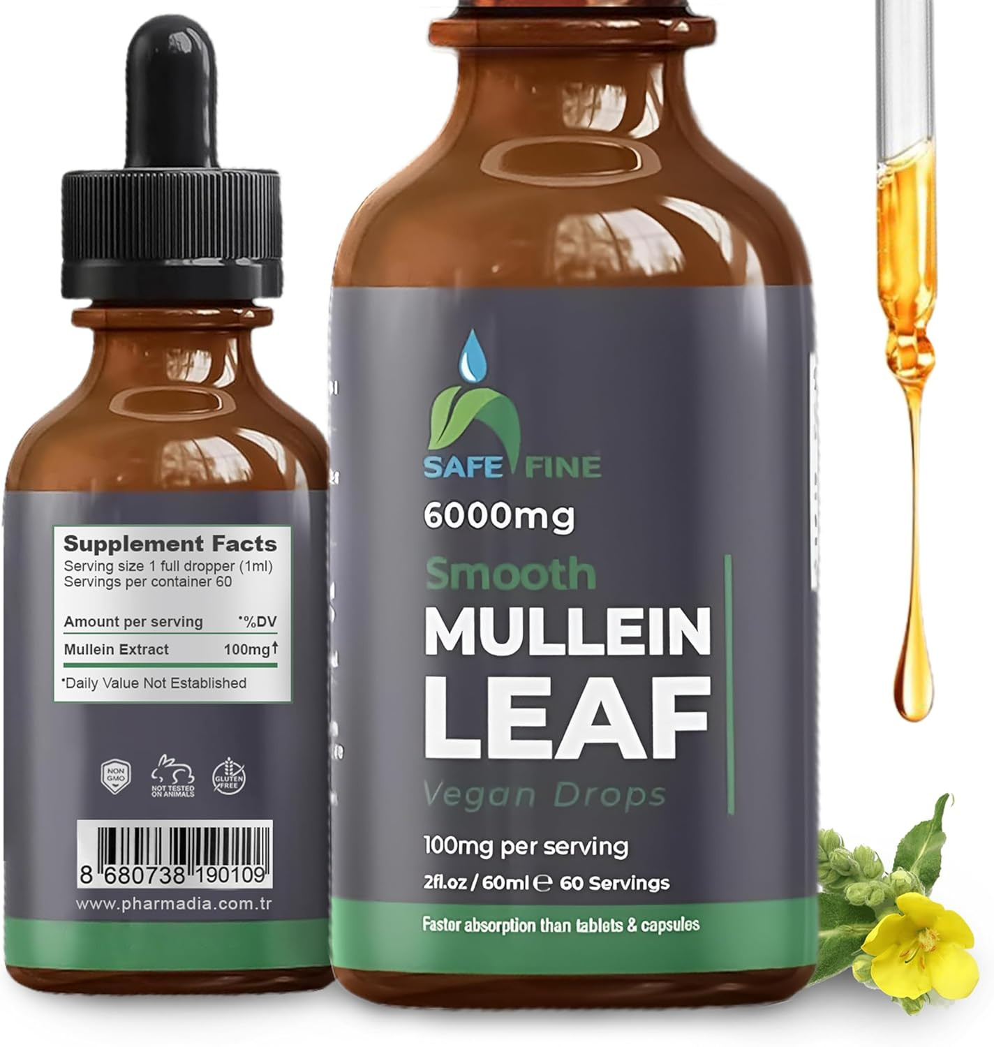 Mullein Leaf Extract 60Ml Tincture Drops | Effective Lung Cleanse, Lung Detox fo