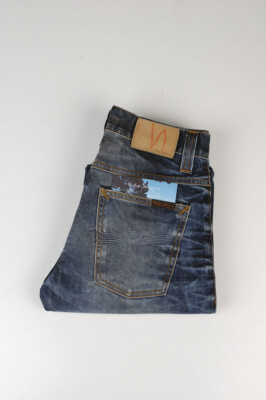 33645 Nudie Jeans Average Joe gebraucht schwarz beschichtet blau Jeans Größe 30/34