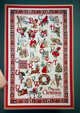Cross Stitch Pattern MERRIE ALPHABET Sampler Christmas Cardinal Toys Santa Tree