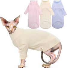 Cat Pyjamas, Breathable Cotton Clothes for Sphynx, Cornish Rex, etc. Yellow, XS