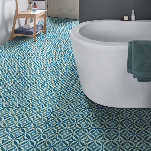 Cement Tile Effect Cushioned Sheet Vinyl Flooring Kitchen & Bathroom ...