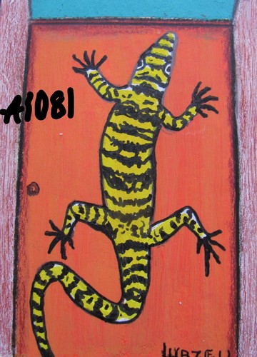 A1081    ORIGINAL ACRYLIC  ACEO PAINTING BY LJH     "ART DOOR"  LIZARD
