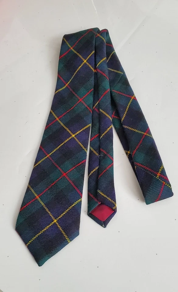 Corbata LANDs END 100% Lana, Cuadros, Reloj Negro Multicolor Hecho en EE. UU. Navidad Foto 2 de 4